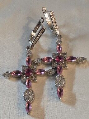 925 Sterling Rhinestones Cross Pierce Earrings